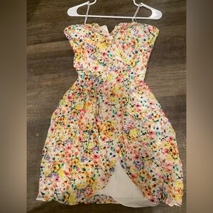 YUKI KIM FLORAL STRAPLESS DRESS 100% SILK - SIZE S